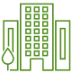 Icono en verde de un edificio de varias plantas